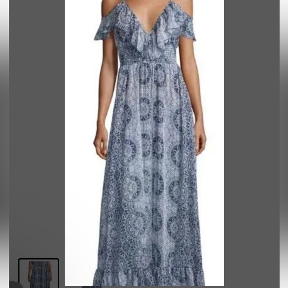 Misa Los Angeles Women’s Boho Beachy Maxi Ruffle Tiered Off Shoulder Flowy Dress